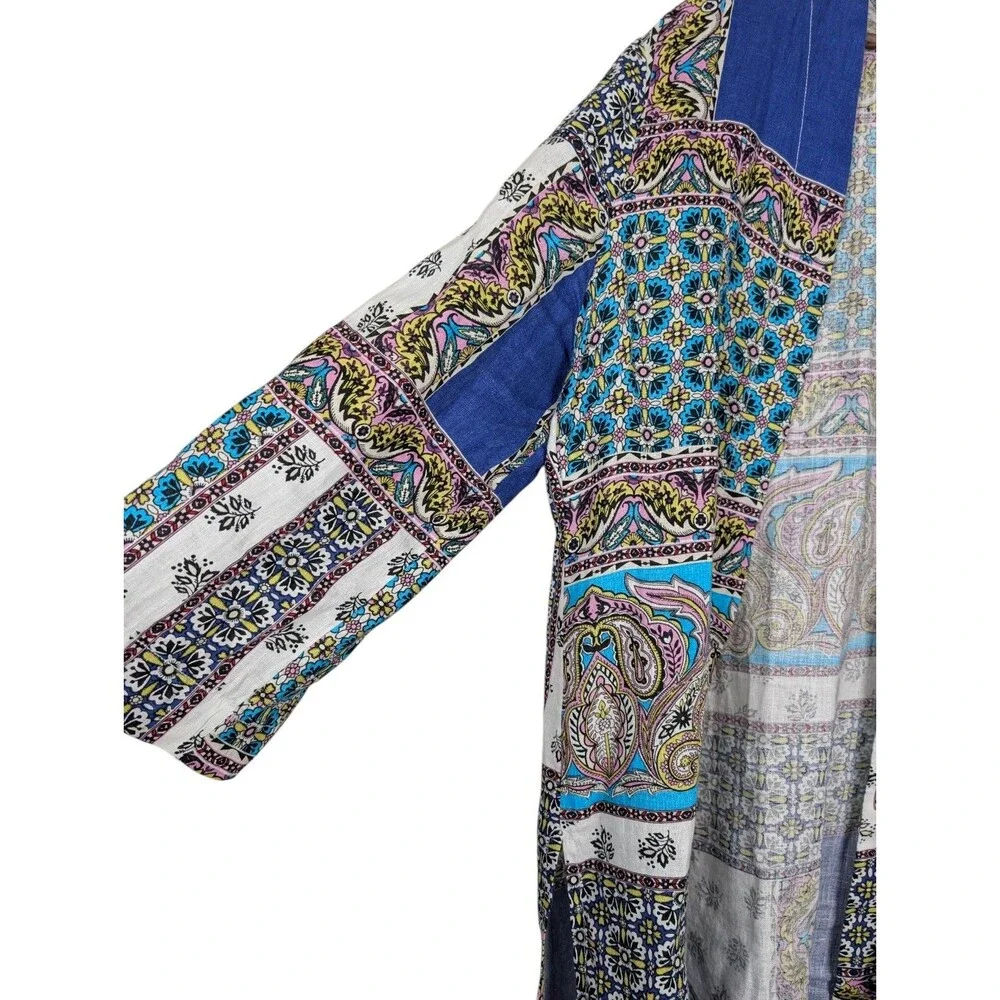 Chicos Linen Floral Paisley Kimono Jacket Size 2 12/14